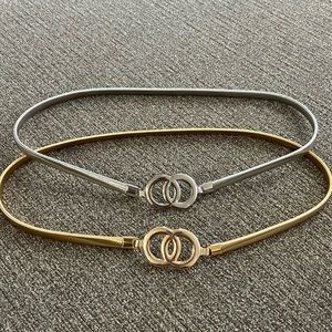 Two Skinny Waist Belts Gold Silver Size Medium
